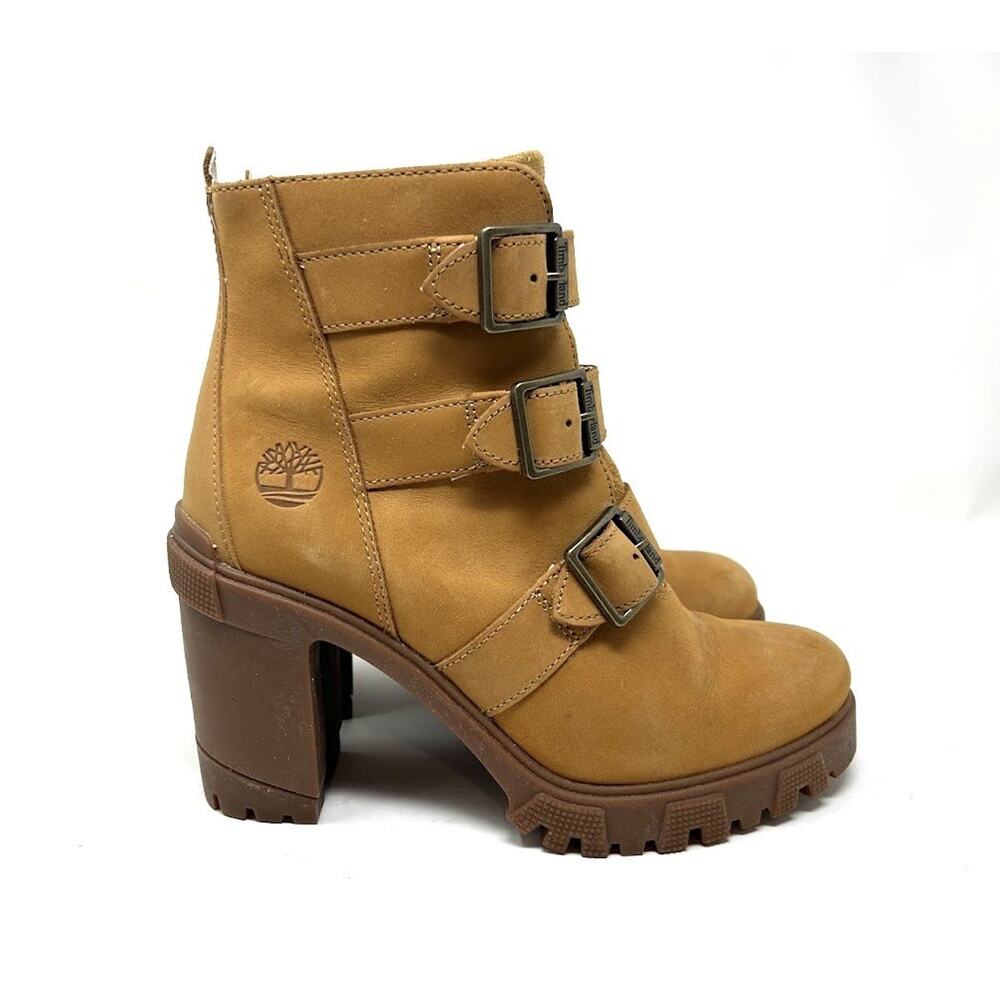 Timberland Sutherlin Bay Triple Buckle Boots Wheat Leather Heel Women’s Size 9 - Picture 9 of 9